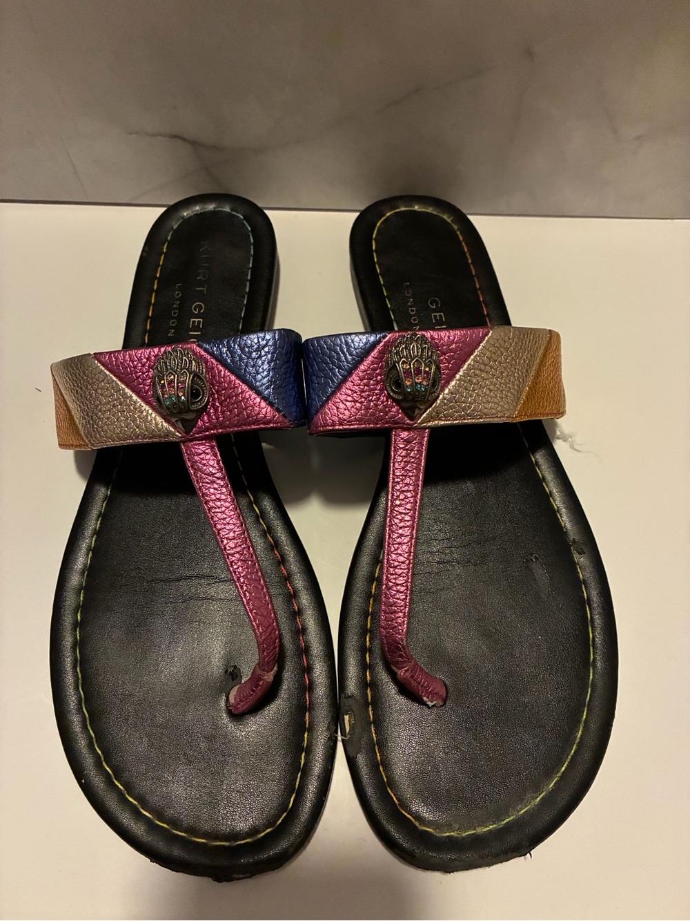 Kurt Geiger Metallic Multi-Color Leather Thong Sandals